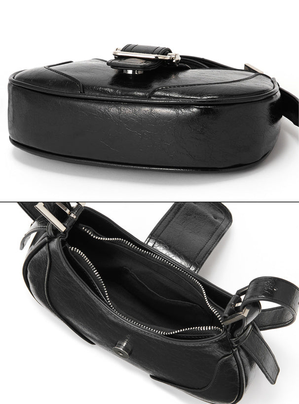 <預訂> 人造皮革半圓形迷你肩側背袋|三色入