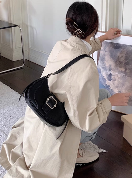 <預訂> 人造皮革半圓形迷你肩側背袋|三色入