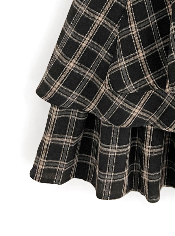 <預訂> JP 格紋不對稱分層半身長裙