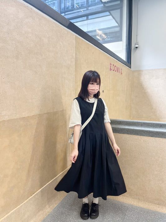 MM 不易皺!垂吊感棉質背心綁帶連身長裙