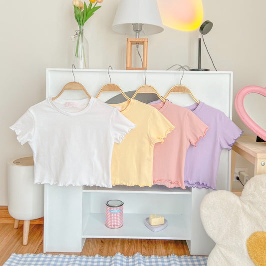 <預訂> 365Daily! 波浪邊短款糖果色基礎上衣|四色入