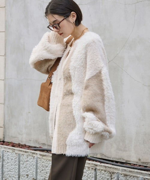 <預訂> 日本大人氣♡日牌 Mono Mart 2-Ways 毛茸茸蓬鬆混色雙拉鍊針織開胸外套｜四色入