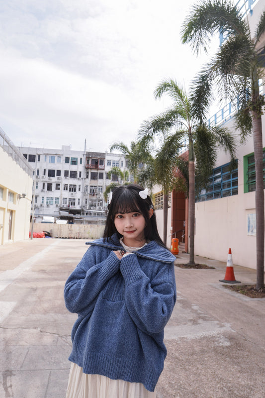 <現貨> 半拉鍊混紡針織上衣