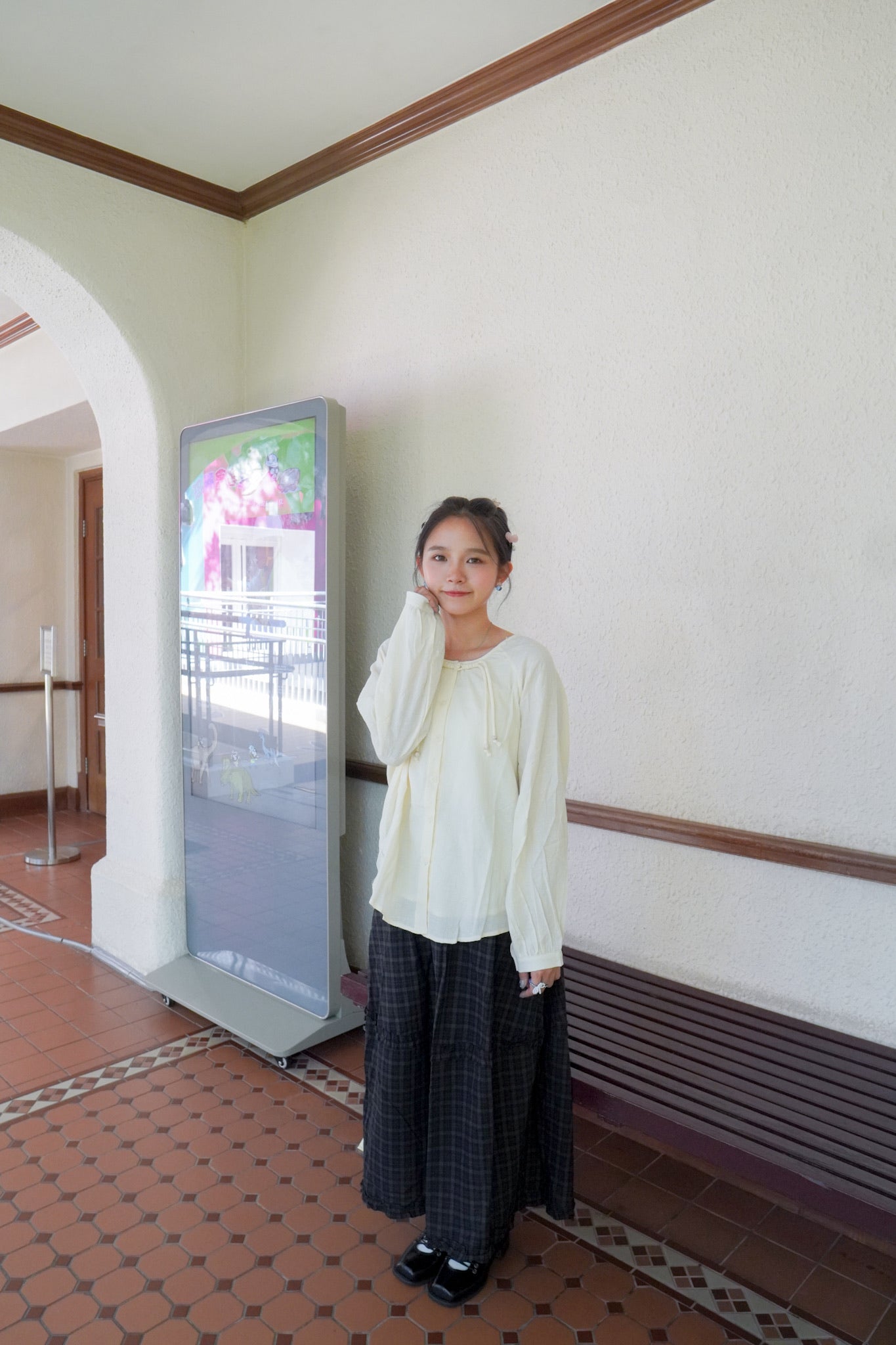 <預訂> 復古格紋花邊半身長裙