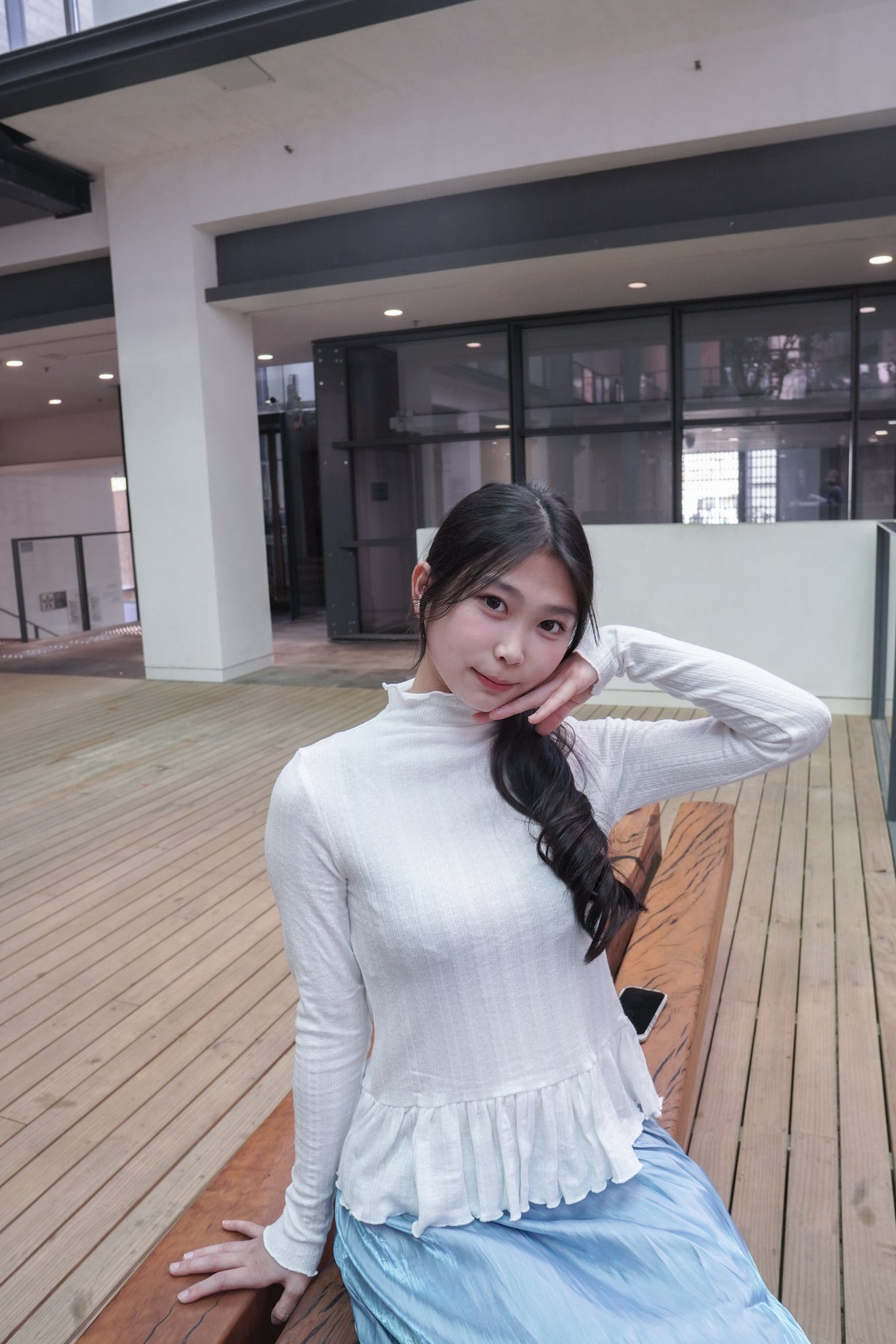 <預訂> 半高領ruffle邊傘型針織打底上衣