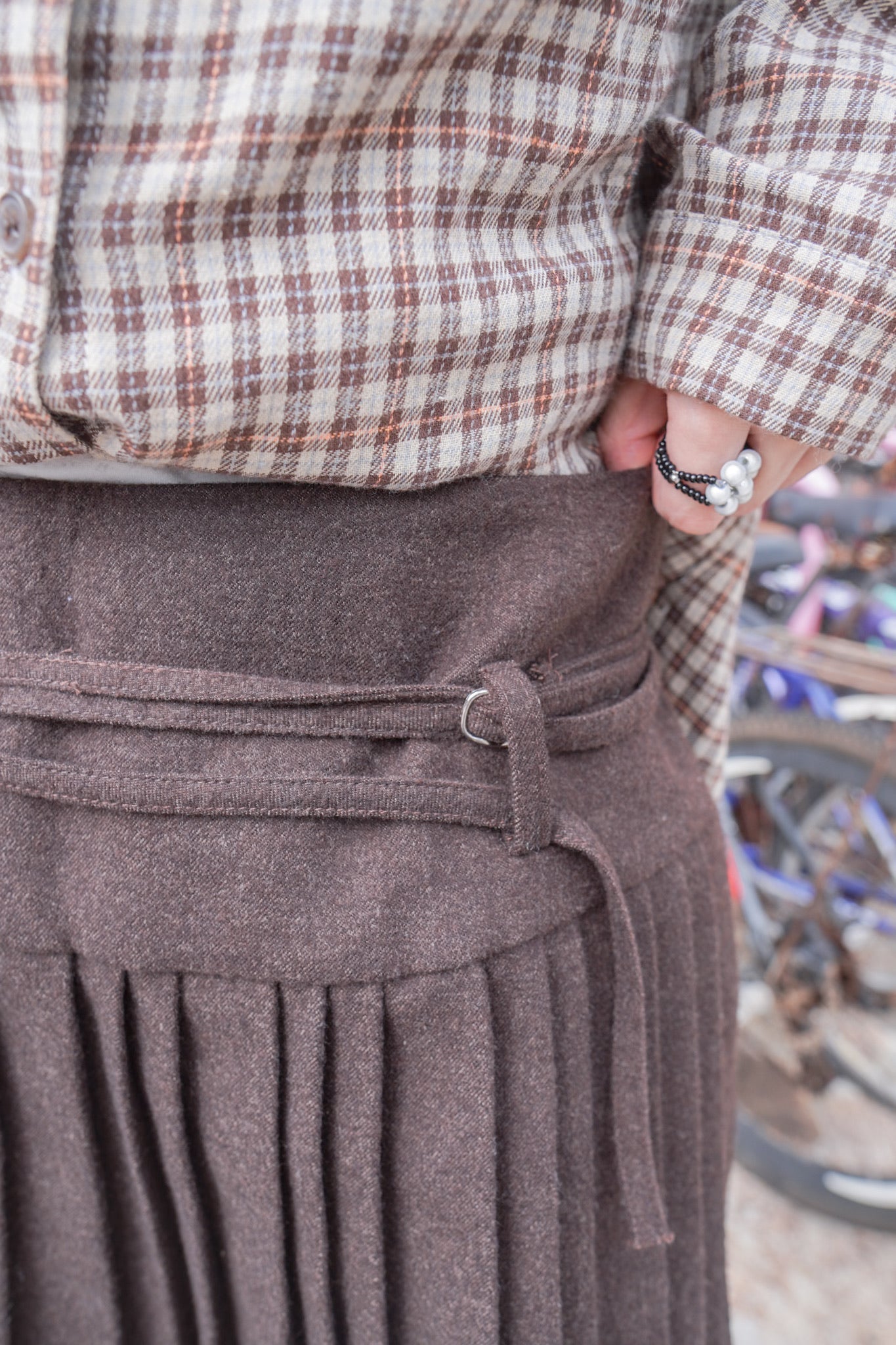 <現貨> 自家製 學院風高腰毛呢半身短裙+腰帶兩件套｜兩色入