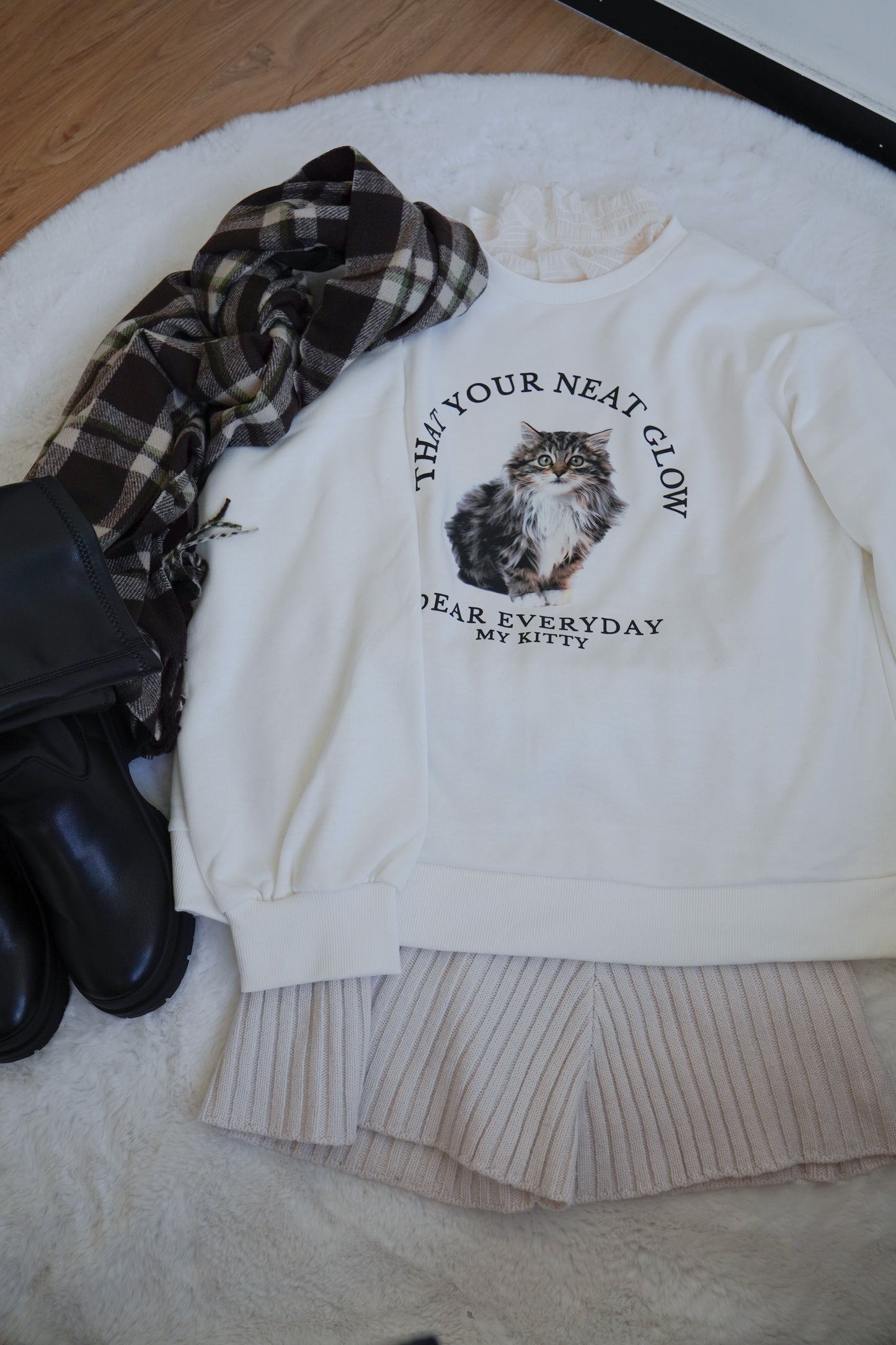 <預訂> 暖笠笠可愛小貓圖案拉絨毛衛衣｜兩色入