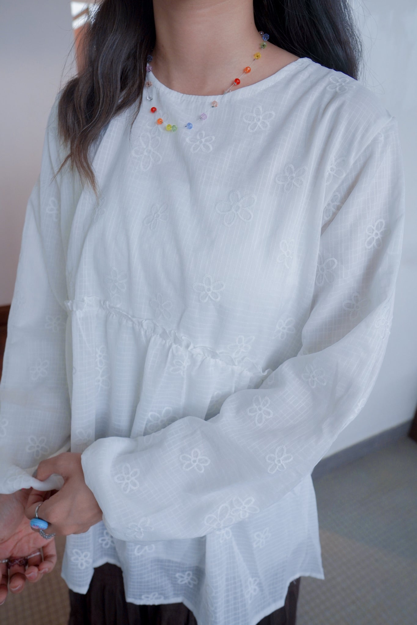 <現貨> 獨家款 泰國人手製作! 格紋小花卉泡泡袖上衣｜兩色入