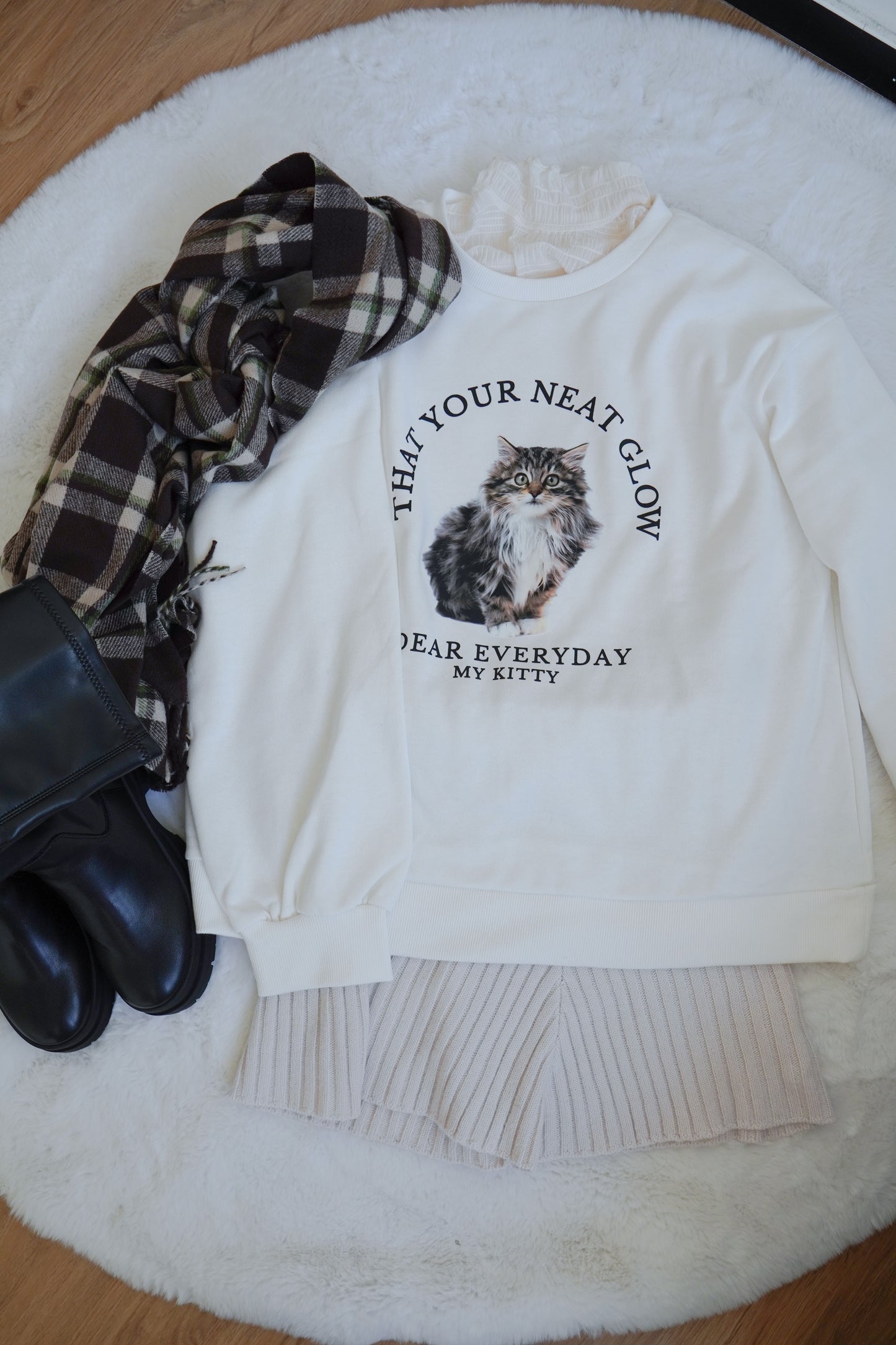 <預訂> 暖笠笠可愛小貓圖案拉絨毛衛衣｜兩色入