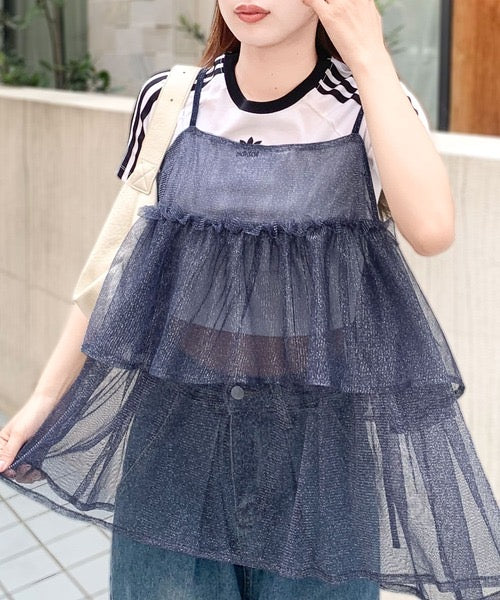 <預訂> JP 日牌Mily Bilet Blingbling薄紗層疊吊帶背心｜三色入