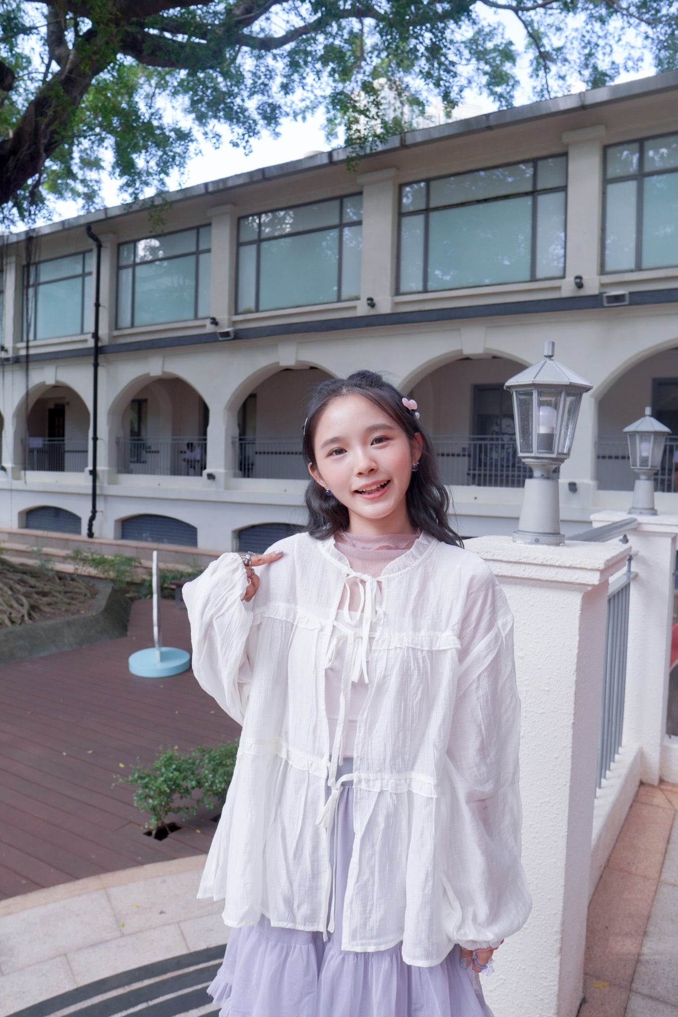 <預訂> 荷葉邊泡泡袖綁帶透紗薄外套