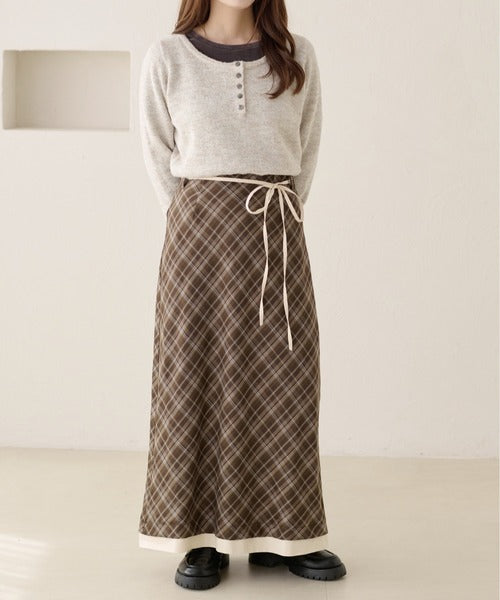 <預訂> 日本大人氣♡日牌 Apres Jour 格紋疊層半身長裙｜兩色入