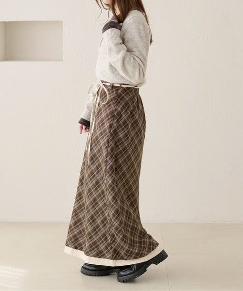 <預訂> 日本大人氣♡日牌 Apres Jour 格紋疊層半身長裙｜兩色入