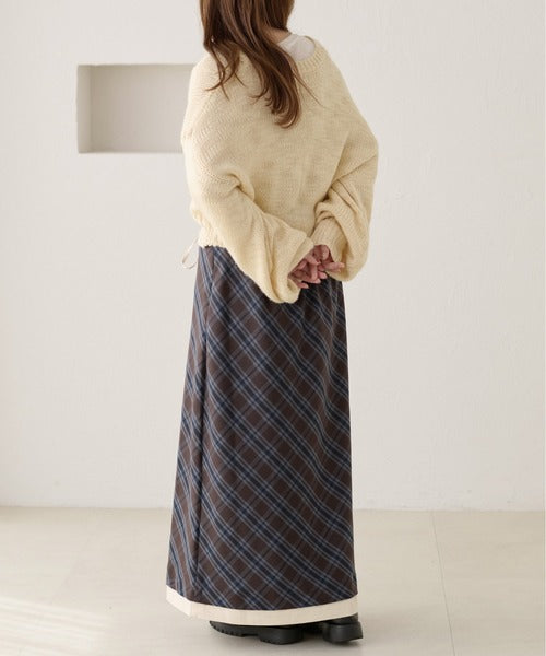 <預訂> 日本大人氣♡日牌 Apres Jour 格紋疊層半身長裙｜兩色入