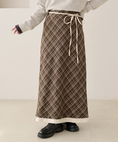 <預訂> 日本大人氣♡日牌 Apres Jour 格紋疊層半身長裙｜兩色入