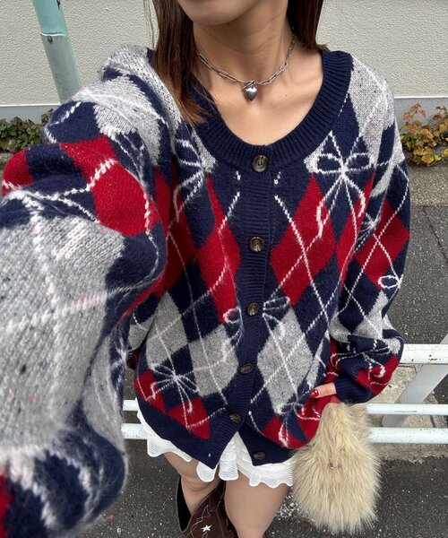 <預訂> 日牌CIAOPANIC 蝴碟結菱形針織開胸外套｜六色入