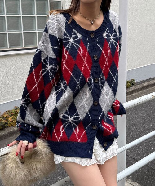 <預訂> 日牌CIAOPANIC 蝴碟結菱形針織開胸外套｜六色入