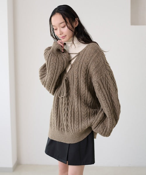 <預訂> 日本大人氣♡日牌 Apres Jour 2-Ways 繫帶麻花針織上衣｜三色入