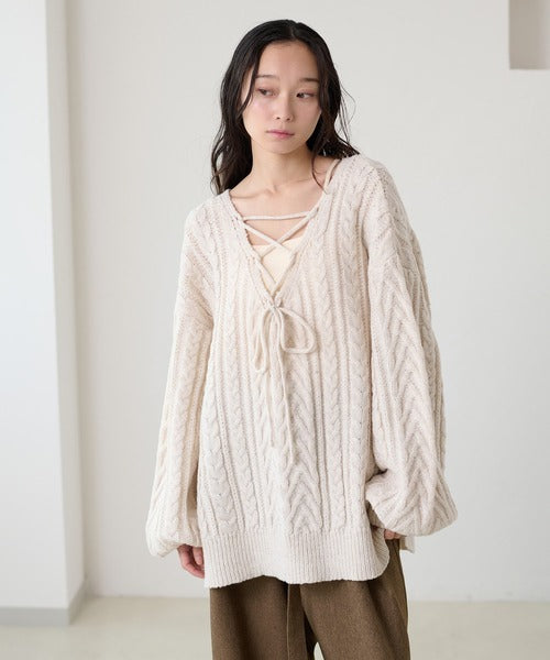 <預訂> 日本大人氣♡日牌 Apres Jour 2-Ways 繫帶麻花針織上衣｜三色入