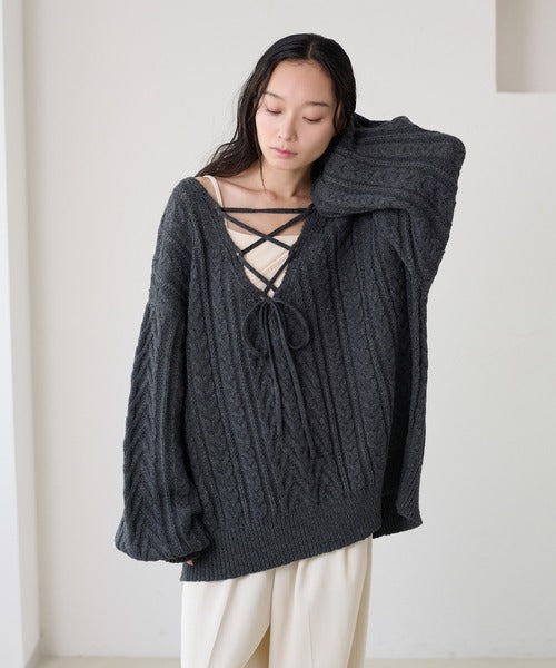 <預訂> 日本大人氣♡日牌 Apres Jour 2-Ways 繫帶麻花針織上衣｜三色入