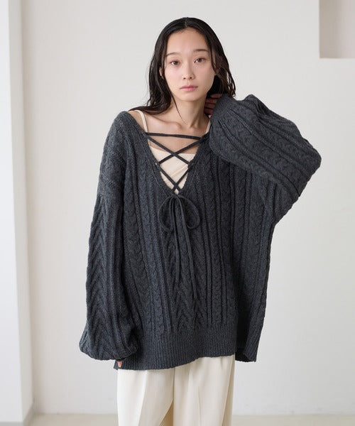 <預訂> 日本大人氣♡日牌 Apres Jour 2-Ways 繫帶麻花針織上衣｜三色入