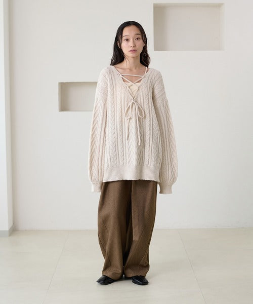 <預訂> 日本大人氣♡日牌 Apres Jour 2-Ways 繫帶麻花針織上衣｜三色入