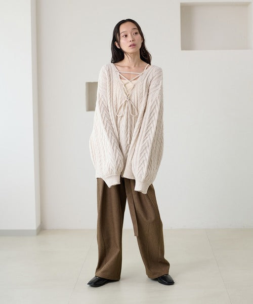 <預訂> 日本大人氣♡日牌 Apres Jour 2-Ways 繫帶麻花針織上衣｜三色入