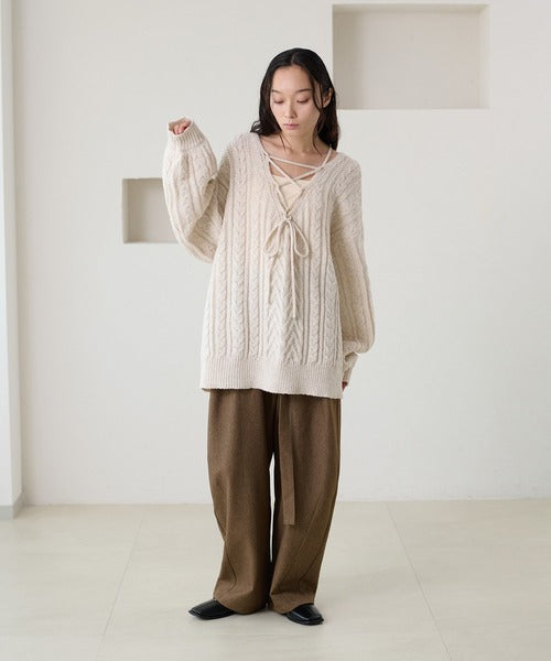 <預訂> 日本大人氣♡日牌 Apres Jour 2-Ways 繫帶麻花針織上衣｜三色入