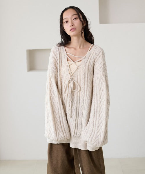 <預訂> 日本大人氣♡日牌 Apres Jour 2-Ways 繫帶麻花針織上衣｜三色入