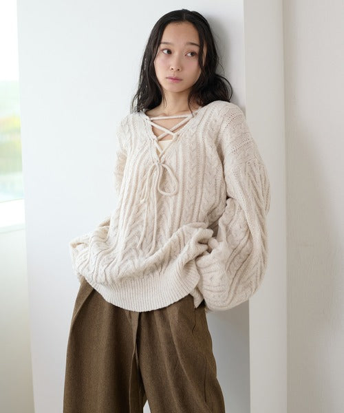 <預訂> 日本大人氣♡日牌 Apres Jour 2-Ways 繫帶麻花針織上衣｜三色入