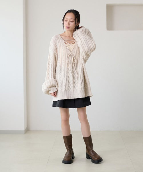 <預訂> 日本大人氣♡日牌 Apres Jour 2-Ways 繫帶麻花針織上衣｜三色入