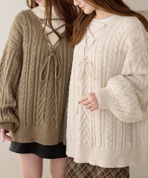 <預訂> 日本大人氣♡日牌 Apres Jour 2-Ways 繫帶麻花針織上衣｜三色入