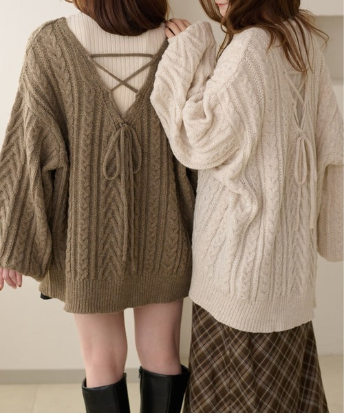 <預訂> 日本大人氣♡日牌 Apres Jour 2-Ways 繫帶麻花針織上衣｜三色入