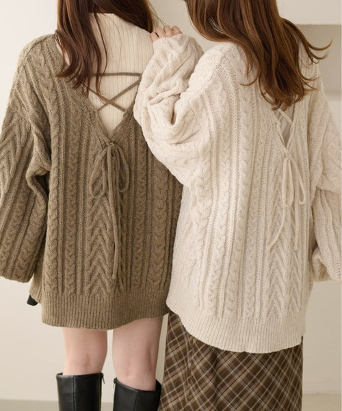 <預訂> 日本大人氣♡日牌 Apres Jour 2-Ways 繫帶麻花針織上衣｜三色入