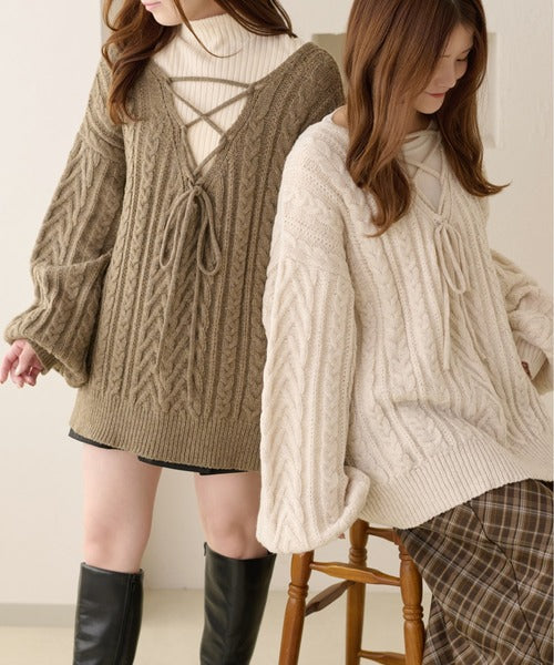 <預訂> 日本大人氣♡日牌 Apres Jour 2-Ways 繫帶麻花針織上衣｜三色入