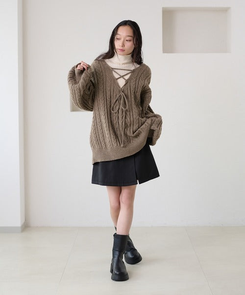 <預訂> 日本大人氣♡日牌 Apres Jour 2-Ways 繫帶麻花針織上衣｜三色入