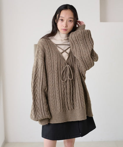 <預訂> 日本大人氣♡日牌 Apres Jour 2-Ways 繫帶麻花針織上衣｜三色入