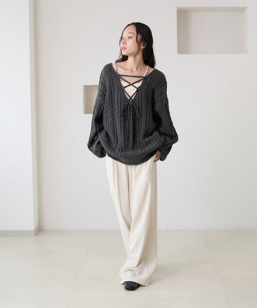 <預訂> 日本大人氣♡日牌 Apres Jour 2-Ways 繫帶麻花針織上衣｜三色入