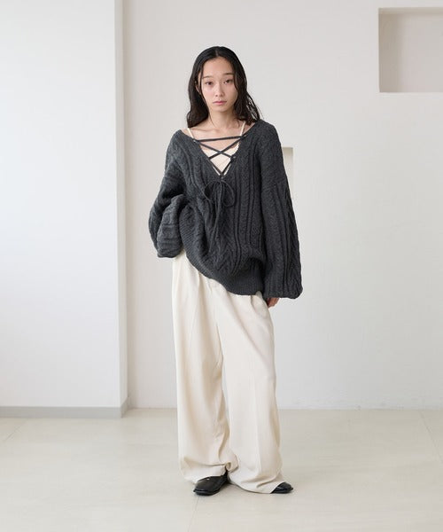 <預訂> 日本大人氣♡日牌 Apres Jour 2-Ways 繫帶麻花針織上衣｜三色入