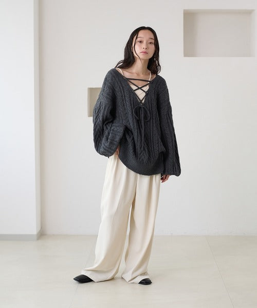 <預訂> 日本大人氣♡日牌 Apres Jour 2-Ways 繫帶麻花針織上衣｜三色入