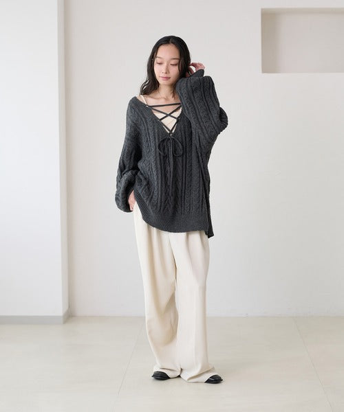 <預訂> 日本大人氣♡日牌 Apres Jour 2-Ways 繫帶麻花針織上衣｜三色入