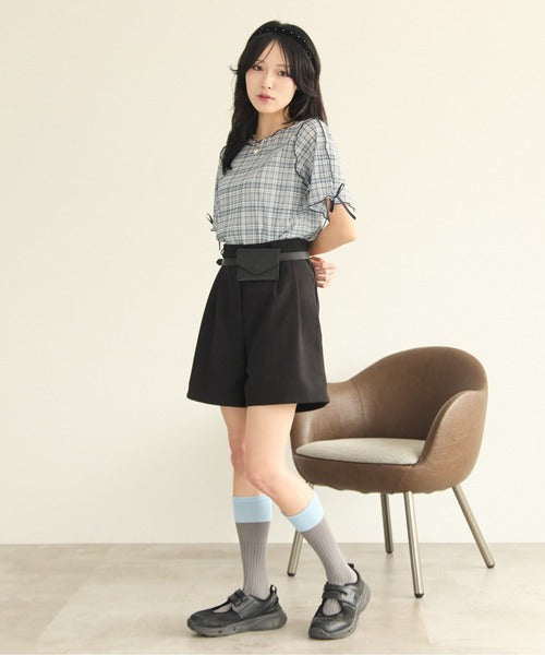 <預訂> JP Kutir 薄紗混色蝴蝶結袖短袖上衣｜六色入