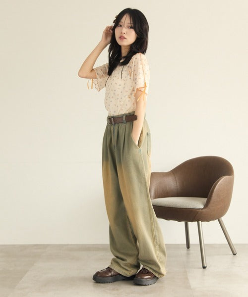 <預訂> JP Kutir 薄紗混色蝴蝶結袖短袖上衣｜六色入