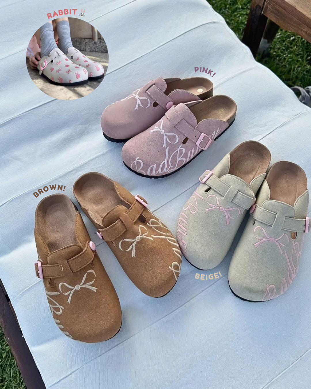 <預訂> 越南小眾品牌🇻🇳 超人氣$2xx! Bad Bunny刺繡牛皮包頭Boston穆勒拖鞋 | 四款入