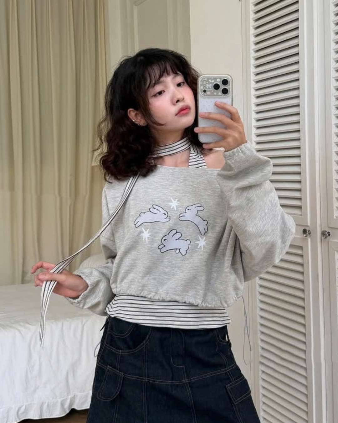 <預訂> 越南小眾品牌🇻🇳 一見鍾情♡🐰ྀི兔兔印花束繩長袖衛衣+掛頸背心兩件套套裝