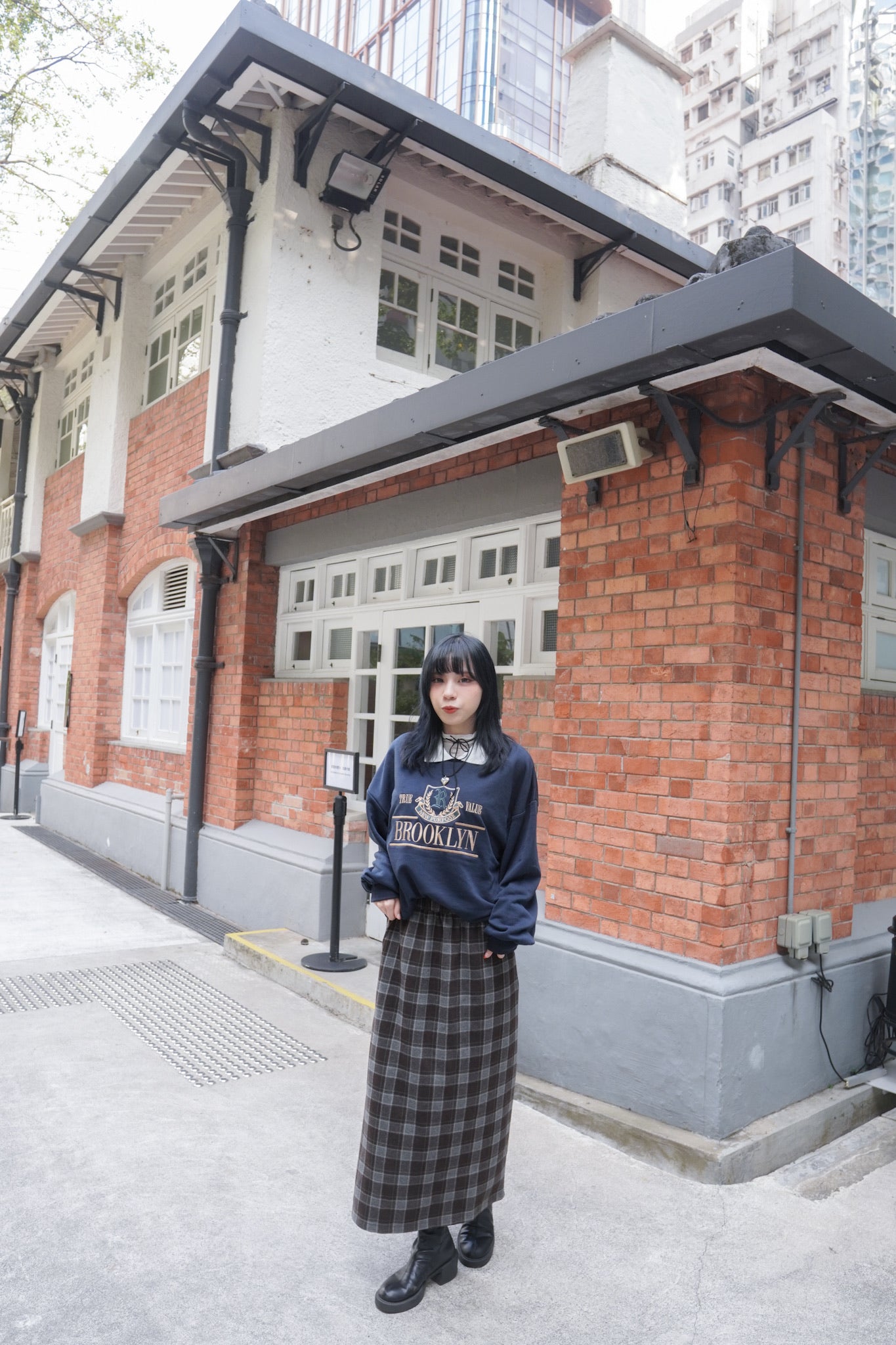 <預訂> 自家製 復古格紋鬆緊高腰保暖半身長裙