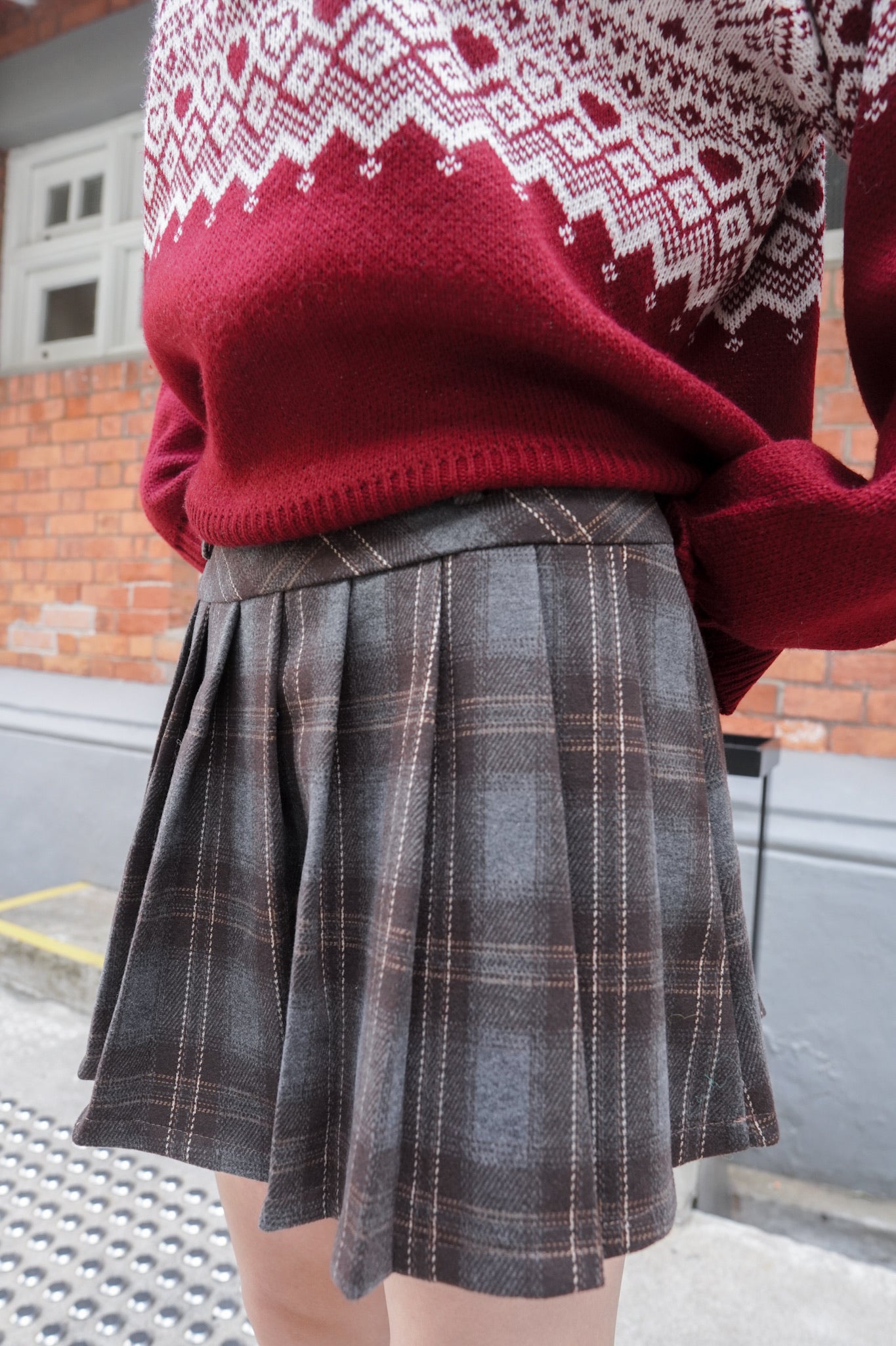 <現貨> 自家製 復古格紋高腰A字半身短裙