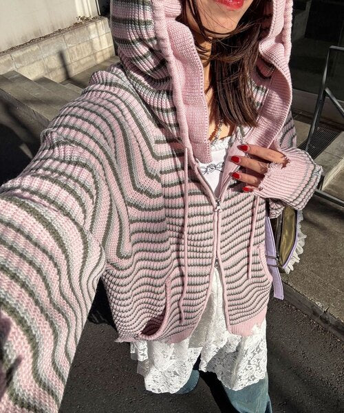 <預訂> 日本直送🇯🇵 大人氣限定款！CIAOPANIC ruffle邊間條雙拉鍊針織連帽外套上衣｜六色入