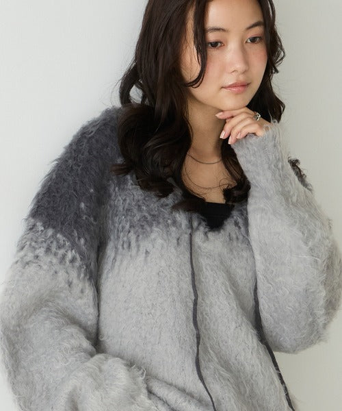 <預訂> 日本直送🇯🇵 人氣大推! FY 漸變捲曲蓬鬆V領寬鬆針織上衣｜四色入
