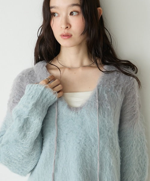 <預訂> 日本直送🇯🇵 人氣大推! FY 漸變捲曲蓬鬆V領寬鬆針織上衣｜四色入